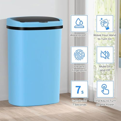 13 Gallon Motion Sensor Kitchen Trash Can, 50L Automatic Sensor Trash Can, Smart Waste Bin with Lid for Kitchen, Bathroom, Bedroom, Home Office, Quiet Open & Easy Clean (Blue) - color: Blue, style: 1 pack