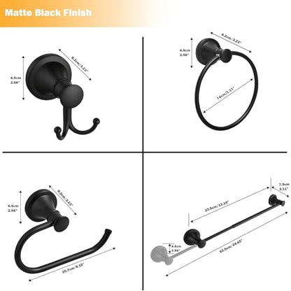 Hoimpro Matte Black 4-Piece Bathroom Bath Set, Wall Mount Bathroom Hardware Fixture (Adjustable Towel Bar Rack, Towel Ring Holder, Paper Towel Holder, Double Towel Hook), Bathroom Accessories - color: Matte Black