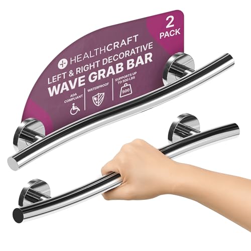 HEALTHCRAFT Wave Grab Bar 24", ADA Shower Rail - Polished Chrome, 500 Lbs | Wave-shaped decorative grab bar, ADA compliant, 500 lb capacity - color: Polished Chrome, size: 24" 2-Pack
