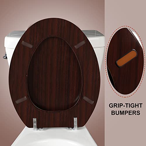 Elongated Toilet Seat Molded Wood Toilet Seat with Zinc Alloy Hinges, Easy to Install also Easy to Clean, Anti-pinch Wooden Toilet Seat by Angol Shiold (Elongated, Dark Brown) - color: Dark Brown, size: Zinc Alloy Hinge