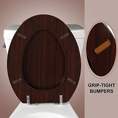 Elongated Toilet Seat Molded Wood Toilet Seat with Zinc Alloy Hinges, Easy to Install also Easy to Clean, Anti-pinch Wooden Toilet Seat by Angol Shiold (Elongated, Dark Brown) - color: Dark Brown, size: Zinc Alloy Hinge