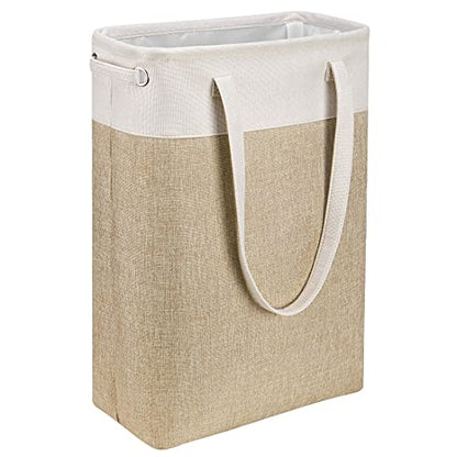 Laundry Basket with Handles Beige&Khaki-Slim Laundry Bin Collapsible Dirty Clothes Basket Narrow Laundry Bag Foldable Dirty Hamper for Camping, Dorms, Apartments - color: Beige&Khaki