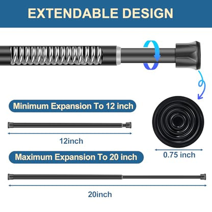 Cupboard Bars Spring Tension Rod, Adjustable 12-20 Inches, No Drilling Small Tension Shower Curtain Rod Ideal for Small Windows, Lockers, Kitchen，Wardrobes,4PC-13TD12-20BLKx4 - color: black, size: 12"-20" 4pcs