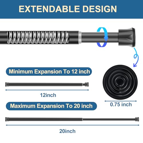 Cupboard Bars Spring Tension Rod, Adjustable 16-28 Inches, No Drilling Small Tension Shower Curtain Rod Ideal for Small Windows, Lockers, Kitchen，Wardrobes 4PC-13TD16-28BLKx4 - color: black, size: 16"-28" 4pcs