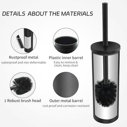 Stainless Steel Toilet Brush with Holder Set for Bathroom Storage and Organization Toilet Bowl Cleaner Brush and Holder (1, Black) - color: Black