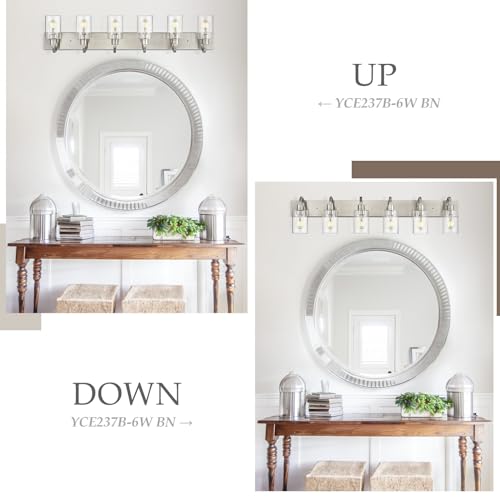 Emliviar Large Bathroom Wall Light, 6-Light Industrial Bathroom Lighting Fixtures Over Mirror, Brushed Nickel Finish with Clear Glass, YCE237B-6W BN - color: Brushed Nickel - Clear Glass, size: 6-Light