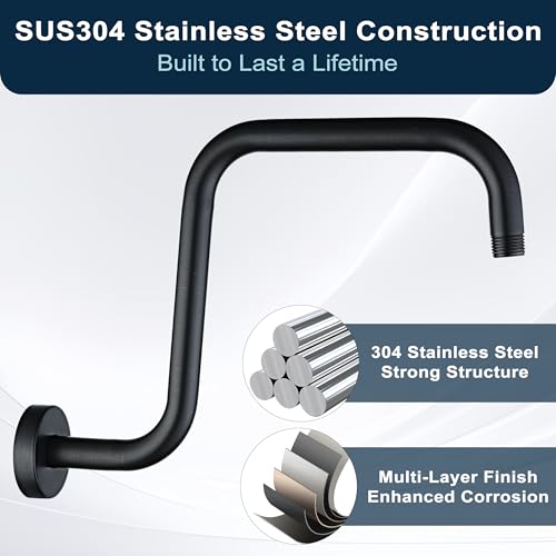 BRIGHT SHOWERS 13 Inch Shower Head Extension Arm with Flange S Shaped High Rise Extender, Long Stainless Steel Rainfall Shower Head Pipe Arm, Oil-Rubbed Bronze - color: Oil Rubbed Bronze, style: S-Shape 13 Inch