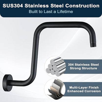 BRIGHT SHOWERS 13 Inch Shower Head Extension Arm with Flange S Shaped High Rise Extender, Long Stainless Steel Rainfall Shower Head Pipe Arm, Oil-Rubbed Bronze - color: Oil Rubbed Bronze, style: S-Shape 13 Inch