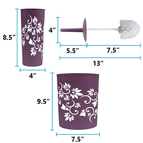 Blue Donuts Bathroom Accessories Set Complete, Toilet Brush and Holder, Trash Can, Toothbrush Holder, Purple, 6 Pieces