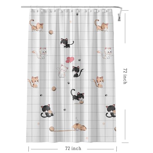 TIKABC Shower Curtain Liner, 4G PEVA Shower Liner, Plastic Waterproof Shower Curtains, with Grommet Holes and 3 Magnetic Weights(Little Cat) - color: Little Cat