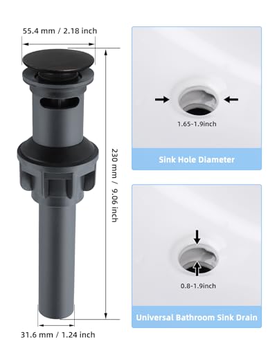 Universal Bathroom Sink Drain Stopper with Overflow, Pop Up, Oil Rubbed | Bathroom Sink Stopper for Vessel Sink, Push and Seal Vessel Sink Drainer Stopper, Anti-Clogging Strainer - color: Oil Rubbed Bronze