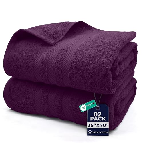 DAN RIVER 2 Pack Bath Sheets Extra Large 35x70, Large Bath Towels for Adults, XL Oversized Heavy Duty Towel Set, 600 GSM 100% Ring Spun Cotton, Soft Quick Dry, Purple Passion - color: Purple Passion