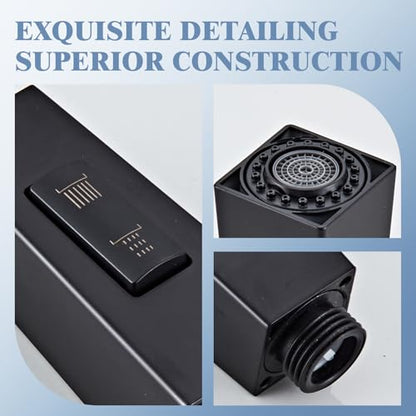 Square Kitchen Faucet Head Replacement Part, G1/2 (13/16" Male Thread) Pull Down Pull Out Sink Sprayer Nozzle, 2-Mode Stream & Spray Tap Spout Only, Splash-Free & Anti-Clog,Matte Black - color: High Pressure Spray Head - Matte Black
