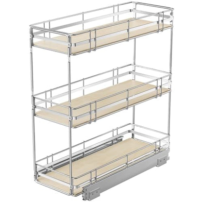 Pull Out Spice Rack Cabinet Organizer 9" W x 20½" D, 3 Tier Heavy Duty Slide Out Wood Shelf for Narrow Cabinet, Pull Out Storage for Kitchen - size: 9" W x 20½" D