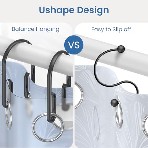 Black Shower Curtain Hooks Rings ，Double Sided Shower Curtain Rings Rust Proof，12 pcs Shower Hooks for Inside Shower，Smooth Sliding Anti-Drop Double Shower Rings for Curtain (Black) - color: Black