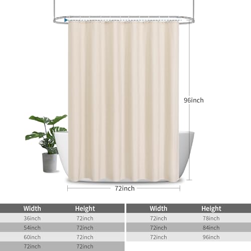 Extra Long Fabric Shower Curtain,No Liner Needed,72"x96",Cream | 2-in-1 Design,Linen Textured,100% Waterproof TPU-Laminated Backing,Magnetic Weighted,Machine Washable,For Bathroom,Hotel - color: Cream, size: 72"W x 96"L (Pack of 1)