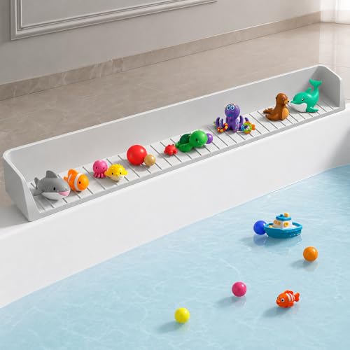 Kids Bathtub Splash Guard, Shelf & Toddler Bath Toy Tray -Gray | Bathtub Splash Guard PlayPad Shelf Area with Strong Suction Cups, Bathtub Ledge Guard, Fun Bath Time for Toddlers Baby - color: Grey