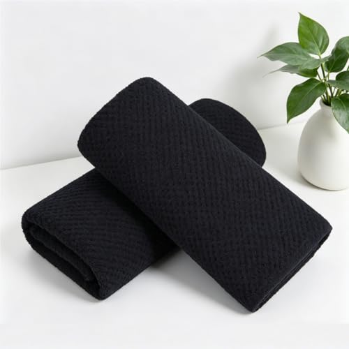 2 Pcs Black Hand Towel Set 16"x31" Soft Highly Absorbent Quick Dry Bathroom Towels Polyester Plush Towels Set Woven Towels for Bathroom Kitchen Hotel Spa Gym - color: Black, size: 2 Pcs Hand Towel