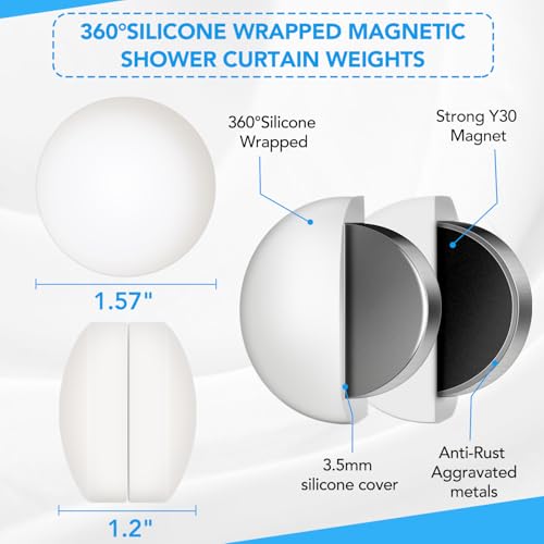 YixangDD 8 Pack Shower Curtain Weights, Magnetic Curtain Weights, 4 Pairs | Silicone Wrapped Rust-Proof Curtain Clips Outdoor for Shower Liner, Drapery, Tablecloth, Flag from Blowing Around, White - color: 8 Packs