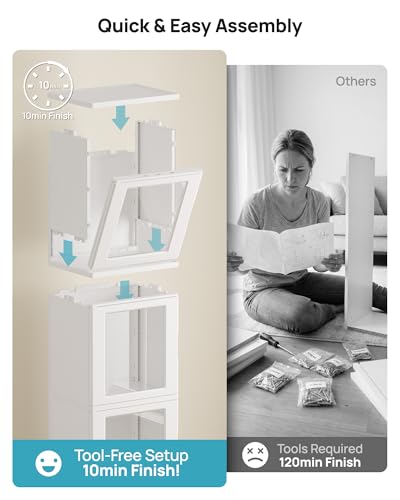 Vtopmart 63.2" Tall Slim Bathroom Storage Cabinet with 4 Adjustable Shelves and 4 Doors, Freestanding Cabinets Organizer with Wheels and Anti-tip for Laundry, Kitchen, Pantry, White
