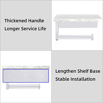 Gypie Toilet Paper Holder with Marble Shelf, Wall Mounted Brushed Nickel | Stainless Steel Tissue Roll Paper Holder Dispenser for Bathroom Washroom - color: Brushed Nickel