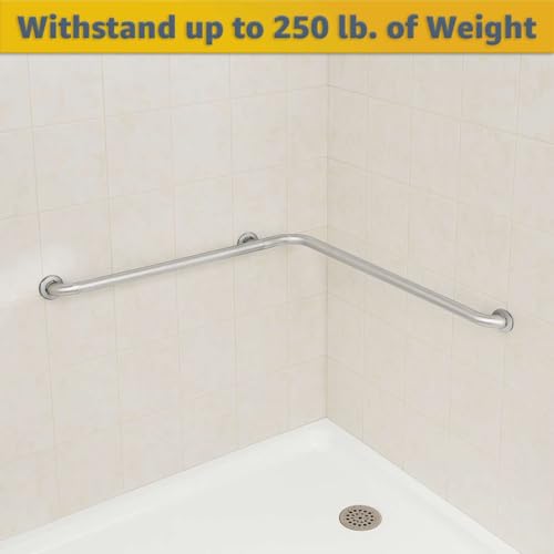 54" x 36" Corner Grab Bar with Satin Peened Grip - Stainless Steel L-Shaped Safety Rail, Wall Mounted Restroom Support Bar, 250 lb. Capacity, Commercial Bathroom Handrail - size: 54" x 42"