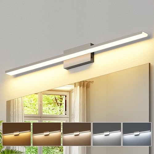 JUSHENG Brushed Nickel Vanity Lights 5CCT Dimmable Vanity Light Bar LED Bathroom Light Fixtures 39.37'' Inch 36W - color: Brushed Nickel-5CCT, size: 39.76'' Long-Dimmable