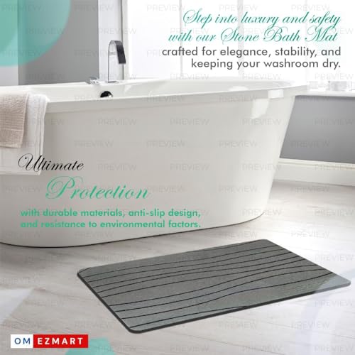 Diatomaceous Earth Stone Bath Mat – Quick Dry, Non-Slip, Super Absorbent & Easy to Clean – Eco-Friendly Hard Bathroom Mat for Floor – Minimalist & Anti-Mld Design (Light Grey)