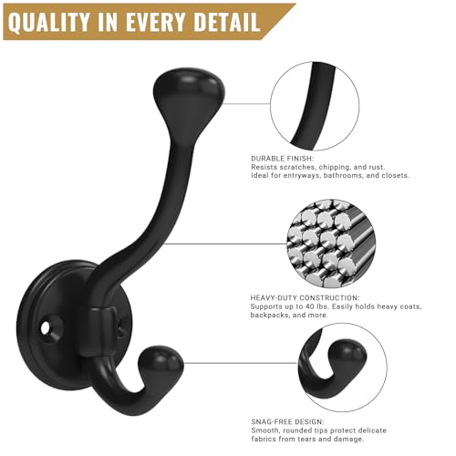 8 Pack wall Hooks for Hanging, Heavy Duty Coat Hook wall Mount, Easy to Install Metal Closet Hooks, Apply to Bathrooms, Bedrooms, Living Rooms, Entrances (Black)
