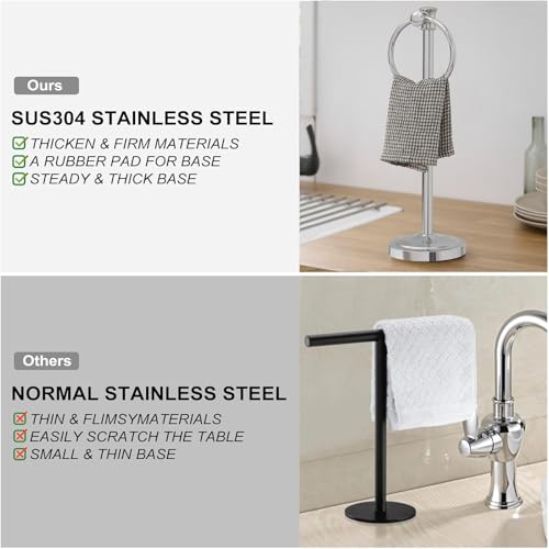 Hoimpro Hand Towel Holder Free Standing Towel Bar Polished Chrome | Hanging Floor Hand Towel Rack Ring,for Bathroom Kitchen Vanity Countertops, Hardware Accessories SUS 304 Heavy-Duty Base - color: Chrome