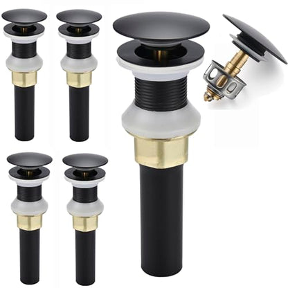 Rockgoya Bathroom Sink Drain,5 Pack Drain Stopper Bathroom Sink Without Overflow,Pop Up Drain Assembly with Detachable Strainer Basket,Built-in Anti-Clogging Strainer,Stainless Steel Mattle Black - color: Mattle Black-5 Pack, style: Without Overflow