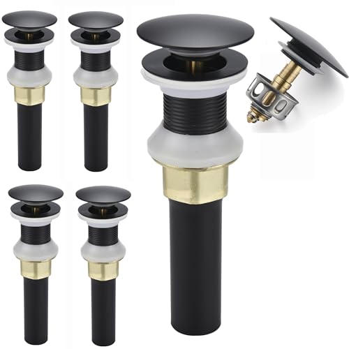 Rockgoya Bathroom Sink Drain,5 Pack Drain Stopper Bathroom Sink Without Overflow,Pop Up Drain Assembly with Detachable Strainer Basket,Built-in Anti-Clogging Strainer,Stainless Steel Mattle Black - color: Mattle Black-5 Pack, style: Without Overflow