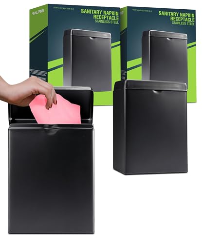 Alpine Sanitary Napkin Receptacle – 2 Pack Wall Mounted Tampon Holder, Feminine Hygiene Trash Can for Bathroom Provides Clean & Odor-Free Restroom in Home, Office & Public Restrooms (Black) - color: Black, size: 2-Pack