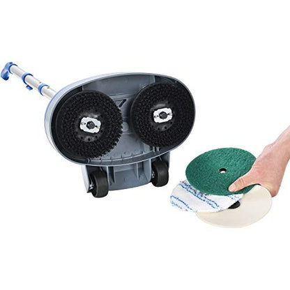 Global Industrial Mini Floor Scrubber With Floor Pads, 11" Cleaning Path | Dual Nylon Scrub Brushes, Cleans & Polishes Tile, Wood, Marble and other Hard Floors