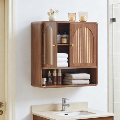 Wall Mounted Storage Cabinet Wood Medicine Cabinet, Over Toilet Organizers | Walnut Over Toilet Storage, Mid-Century Bathroom Wall Cabinet with Adjustable Shelf & Door for Bathroom Laundry Room Kitchen