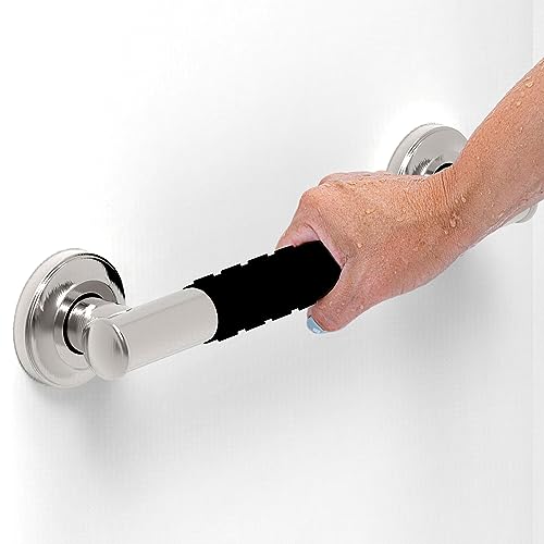 1-1/4 x 12inch Stainless Steel Bath Safety Grab Bar with Anti Slip Rubber Grip, ADA Compliant 500lbs Weight Support, Decorative Collection Miami, Brushed Nickel