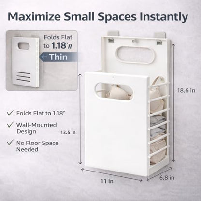 Wall Mounted Laundry Basket, Foldable Slim Hamper for Small Spaces | For socks, underwear and light clothes in RVs, dorms and bathrooms