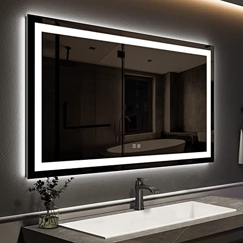 ROOMTEC 48x30 Inches LED Bathroom Mirror with Lights, Vanity Mirror with Front and Backlight, Smart Dimmable Anti-Fog LED Mirror for Bathroom, Memory Function, Tempered Glass (Horizontal/Vertical) | Anti-Fog, Dimmable, Memory Function, Bathroom Vanity Mir