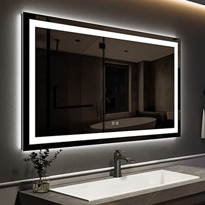 ROOMTEC 48x30 Inches LED Bathroom Mirror with Lights, Vanity Mirror with Front and Backlight, Smart Dimmable Anti-Fog LED Mirror for Bathroom, Memory Function, Tempered Glass (Horizontal/Vertical) | Anti-Fog, Dimmable, Memory Function, Bathroom Vanity Mir