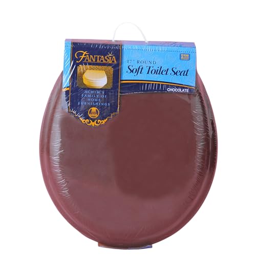 PowerSellerUSA Vinyl Round Soft Toilet Seat, Adjustable Hinges Toilet Seats with Non Slip Grip Tight Bumpers, Standard Heavy Duty Plastic Bathroom Toilet Seat Close Lid Set, Brown - color: Brown - Vinyl, size: 17" Standard