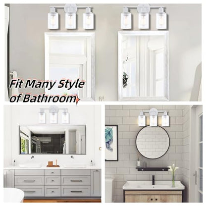 WISBEAM 3-Light Bathroom Vanity Wall Light, White Bathroom Light Fixtures Over Mirror with Clear Glass Shade Including E26 Medium Base, Bulb NOT Included - color: White, size: VNT004