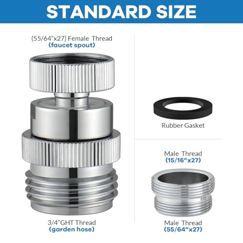 Sink Faucet to Garden Hose Adapter, Swivel Faucet Adapter Kit with Aerator, Sink Faucet Adapter to Garden Hose for Kitchen & Bathroom, 3/4" GHT Thread, Chrome - style: Faucet Adapter-A