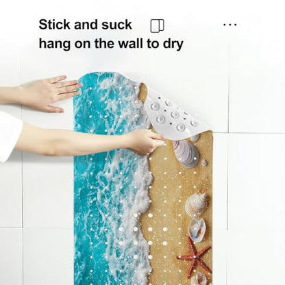 LNOND Summer Beach Bathtub Mat Non Slip, 40 X 16 Inch Tub Mat for Bathroom, Sand Beach Bath Tub Shower Mat with Drain Holes and Suction Cups - color: Sand Beach Bathtub Mat