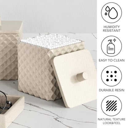 Bathroom Accessories Set Resin 6PCS, Square Toothbrush Holders Set Complete with Soap Dispenser, Vanity Tray, Tumbler, Cups and Cotton Swab Jars (Beige Diamond, Resin Bath 6 PCS) - color: Beige Diamond