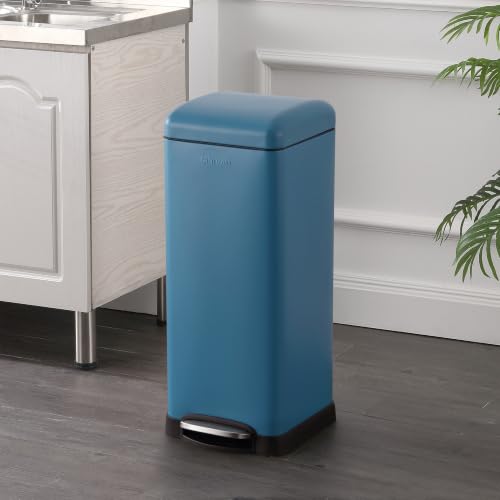 happimess Betty 8 Gal Step Trash Can Soft-Close Lid, Bright Cobalt Blue | Removable Liner, Semi-Rectangular, Steel Pedal, Iron Powder Coated, 27" Height, Non-Skid Base - color: Bright Cobalt Blue
