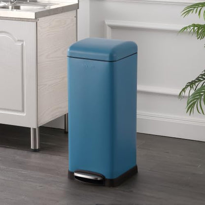 happimess Betty 8 Gal Step Trash Can Soft-Close Lid, Bright Cobalt Blue | Removable Liner, Semi-Rectangular, Steel Pedal, Iron Powder Coated, 27" Height, Non-Skid Base - color: Bright Cobalt Blue