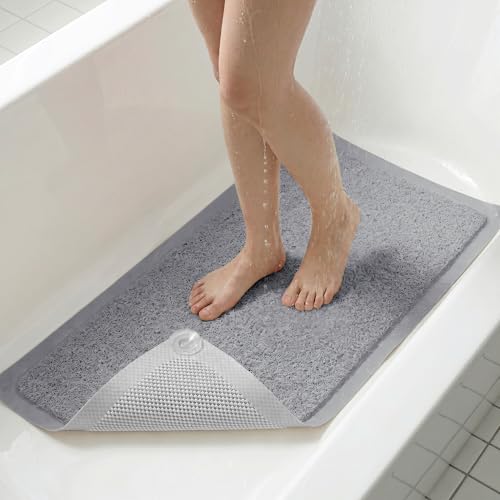 Upgraded Anti Slip Shower Mat for Inside Shower,Non Slip Bathtub Mat with Suction Cups,Shower Floor Mat,Scrubber Mats,Easy to Clean,Quick Dry,Easy Drainage,Loofah Bath Mat for Tub,Grey,16''x24'' - color: Grey, size: 16" x 24" (Rectangular)