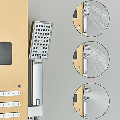 LED Rainproof and Waterfall Shower Panel Tower rain Massage System Body Jet Gold