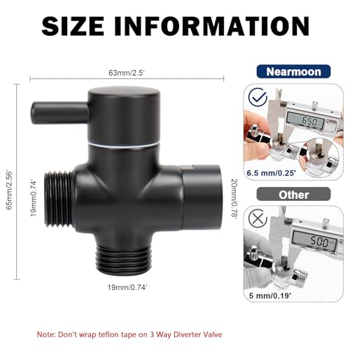 NearMoon Solid Brass G1/2" Shower Arm All Metal Universal 3-Way Diverter Valve for Handheld and Fixed Head, Replacement Component Adapter (Matte Black) - color: Matte Black