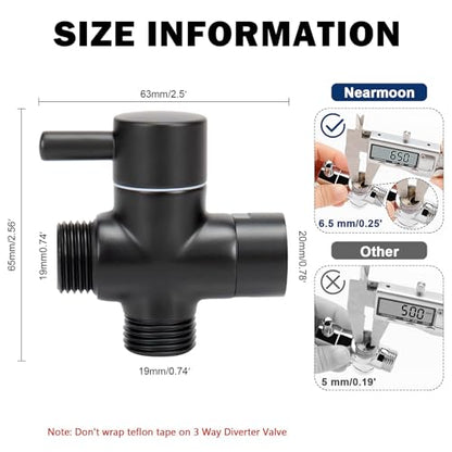 NearMoon Solid Brass G1/2" Shower Arm All Metal Universal 3-Way Diverter Valve for Handheld and Fixed Head, Replacement Component Adapter (Matte Black) - color: Matte Black